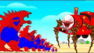 Rescue Baby GODZILLA SPIDER From CHOO CHOO CHARLES : Who Will Win?| Godzilla Cartoon Compilation