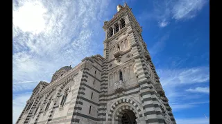 Basilica of Notre-Dame of la Garde and Bustling Old Port in Marseille, France