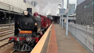 Steamrail VR K190 Departing Southern Cross Station to Geelong - 5 Chime WHISTLE SHOW