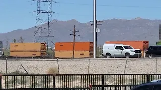 UP 7105 Intermodal Train Eastbound Passes Along I-10 Near Texas Roadhouse, Marana, AZ