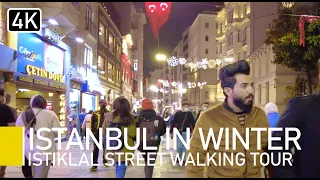 Istiklal Street, Istanbul | Winter Lights Walking Tour (with captions) 4K