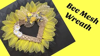 Honey Bee Heart Wreath Mesh Tutorial Dollar Tree DIY Crafts spring decorations Crafting With Ollie