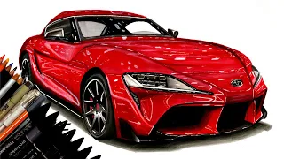 Realistic Car Drawing - 2020 Toyota Supra - Time Lapse - Drawing Ideas