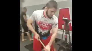 Khabib Nurmagomedov mopping the floor