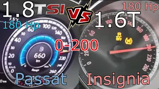 Opel Insignia 1.6T 180 HP VS Volkswagen Passat B8 1.8 TSI 180 HP 0-200 Race