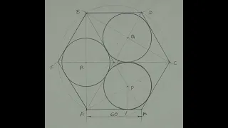 How to draw 3 equal circles inside a hexagon touching two sides and two other circles - TD