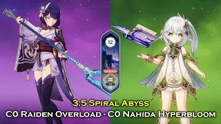 C0 Raiden Overload and C0 Nahida Hyperbloom - Genshin Impact  3.5-3.6 Abyss - Floor 12 9 Stars