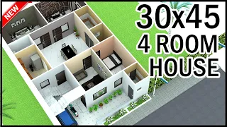 30'-0"x45'-0" 3D House Plan | 4 Room 3D house Design | Gopal Architecture