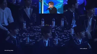 180214 - Wanna One [워너원] reacting to Seventeen's [세븐틴] performance in Gaon Chart Music Awards