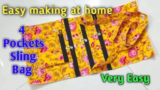 ⭐10 मिनट में बनाएं 4 pockets sling bag। easy making at home।bag kaise banate hai। bag banana।handbag