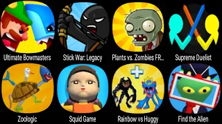 Ultimate Bowmasters, Stick War Legacy, Plants vs Zombies FREE, Supreme Duelist, Rainbow vs Huggy