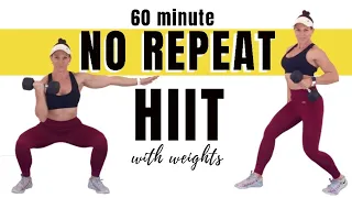 FOLLOW ALONG NO REPEAT WORKOUT WITH WEIGHTS - 60 Minute Full Body Circuit