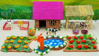 DIY Farm Diorama with cow shed | house of animals | Harvest fruit | mini hand pump | woodwork #19