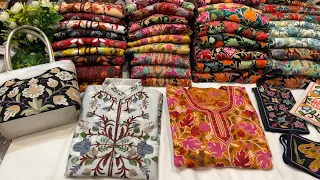 Aari work Woolen kurti, Silk coat, Purses. +91-7051012285 #kashmiristyle #woolenkurtis #shopping