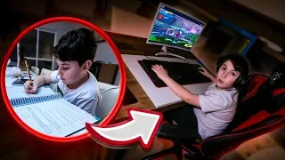 flagrei meu irmãozinho jogando fortnite escondido e ele não tinha feito o trabalho da escola...