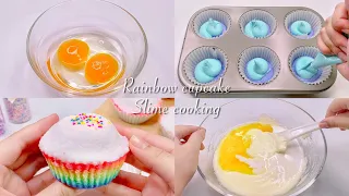 【ASMR】🍴スライムクッキング🌈虹色カップケーキ🧁【音フェチ】Rainbow cupcake slime cooking 레인보우 컵케이크 슬라임 요리
