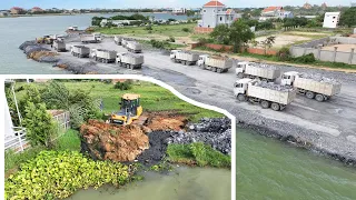 EP167,DumpTruck SHACMAN Transport Stone Filling In Water With DOZER SHANTUI Push