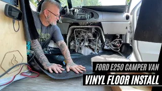 "Water Soaked" Floor Replaced With Easy Cut Vinyl Flooring | Ford E250 Camper Van