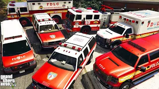 GTA 5 - Stealing Liberty City Fire Department Vehicles with Franklin! (Real Life Vehicles)