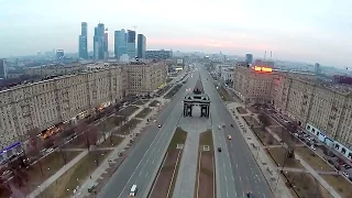 москва кутузовский проспект полёт на коптере вид сверху (2х скорость) / Moscow Kutuzov Avenue copter