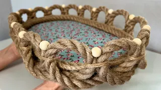 DIY 😍 HOW TO MAKE SERVING TRAY USING JUTE ROPE AND CARDBOARD - BEST JUTE IDEAS!