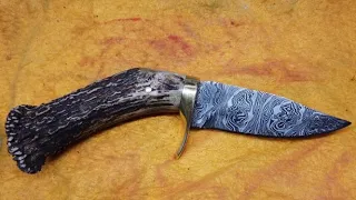 Mosaic Damascus Antler Handle Knife