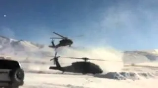 Blackhawk helicopters coming in for landing