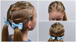 EASY Everyday hairstyle with PIGTAILS and ELASTICS ( Easy hairstyle for Girls) LittleGirlHair