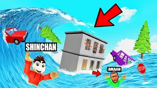 SHINCHAN SURVIVE The TSUNAMI In ROBLOX! (Natural Disasters) | Roblox shinchan and franklin