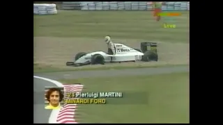 1993 F1 Belgian GP - Pierluigi Martini spun off & Christian Fittipaldi crash