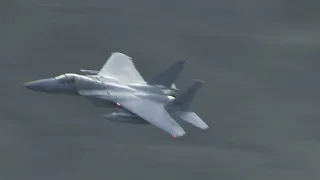 USAF F15Cs Reapers & F35As Deck flight in the Lake District Low Fly LFA17, first pass.