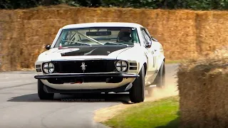 1970 Ford Mustang Boss 302 Trans-Am in action at Festival of Speed w/ LOUD V8 Sounds!