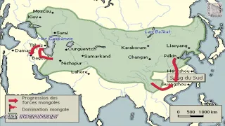 EMPIRE MONGOL AU XIII SIECLE HISTOIRE EN FRANÇAIS REPRÉSENTATION ANIMÉE SUR UNE CARTE