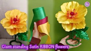 DIY How to make Giant standing Satin ribbon flowers easy | satin ribbon flower rose Double Petals