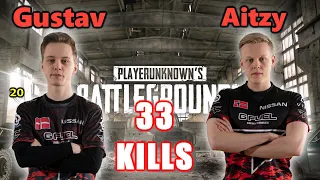 FaZe Gustav & Aitzy - 33 KILLS - M416+SLR - DUO vs SQUADS - PUBG