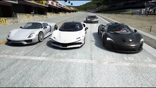 Bugatti Centodieci vs Ferrari SF90 Stradale vs McLaren P1 vs Porsche 918 Spyder at sole Spa