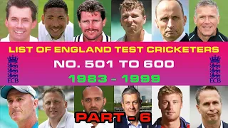 Players No.501 to 600 |  England Test Cricketers | England Test Players 1983 to 1999 |  PART 6