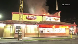 Fire Scorches Carl's Jr.  Restaurant In Mission Hills