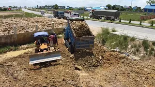 Full Video! Best Techniques Operator​ Team work! by Dozer push soil clear land with Heavy Dump truck