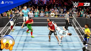 WWE 2K23 - Messi, Cristiano & Neymar vs. Haaland, Mbappe & Zlatan - Elimination Match | PS5™ [4K60]