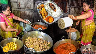 Hardworking Aunty Selling Andhra Style Unlimited Chicken, Fish Thali Rs. 60 Only l Andhra Food Tour