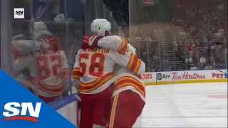 Oliver Kylington Lifts Puck Over Jack Campbell's Pad For Flames Goal