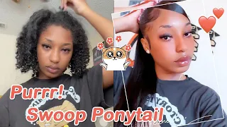 😆HOW TO: Slay Barbie Ponytail With Weave And Swoop Bang On Natural Hair ft.@UlaHair