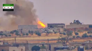 FSA fighters hit a SAA tank T-72 with a TOW missile causing it to spectacularly combust.  Aleppo.