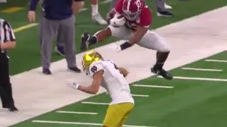 Najee Harris Hurdles Notre Dame player at the Rose Bowl