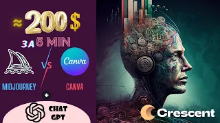≈200$ IN 5 MINUTES | Earning with a neural network Midjourney vs Canva + ChatGPT | logo for Crescent