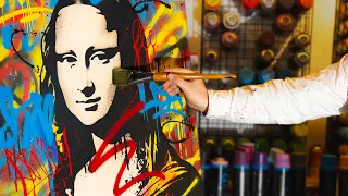 Urban Mona Lisa with Stencil, Acrylic Paint & Spray - Complete Painting Demonstration