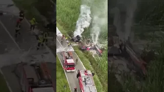 Helicopter view of the place where the Italian Air Force acrobatic team, Frecce Tricolori, crashed.