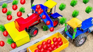 Diy tractor making mini modern tomato harvester machine | diy new concrete road | @Farmdiorama