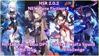 【HSR】2.0.2 NEW Pure Fiction 4 - Herta Jingliu Duo Dps & Seele 3 man 80K Score Challenge!